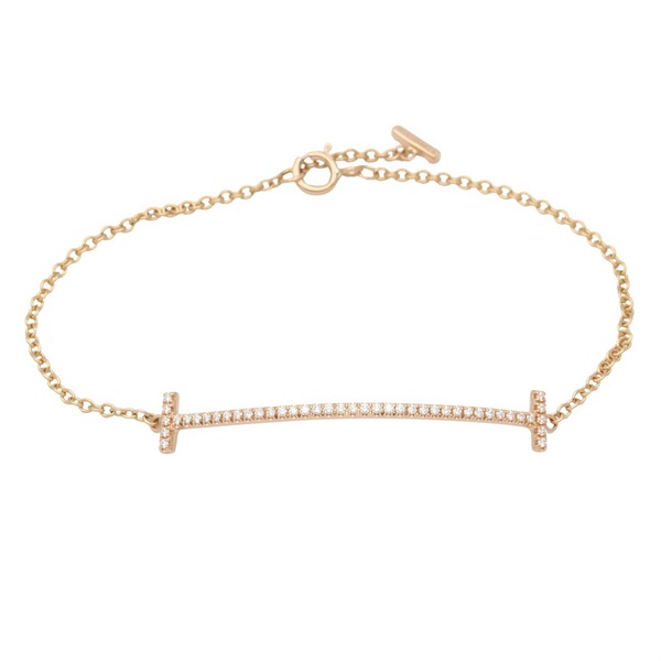 TIFFANY＆CO T Smile Diamond Bracelet 18KRG Pink Rose Gold Clear Used Women