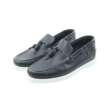 HERMES Deck shoes casual Flat leather Navy Used mens size 40 1/2