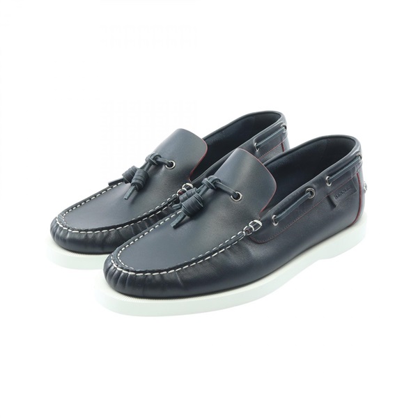 HERMES Deck shoes casual Flat leather Navy Used mens size 40 1/2