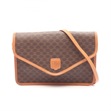 CELINE Macadam Shoulder crossbody Bag canvas leather Brown Used Women