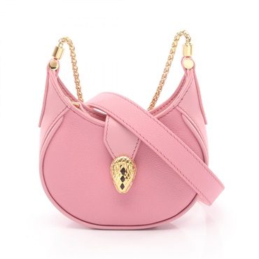 BVLGARI Serpenti Ellipse Micro Chain Shoulder Bag leather Pink GHW Used Women