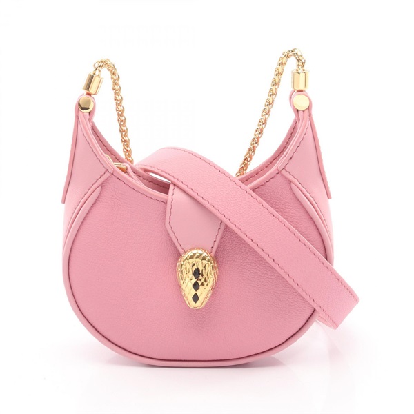 BVLGARI Serpenti Ellipse Micro Chain Shoulder Bag leather Pink GHW Used Women