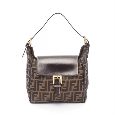FENDI Zucca Shoulder Bag canvas leather Brown Used Women