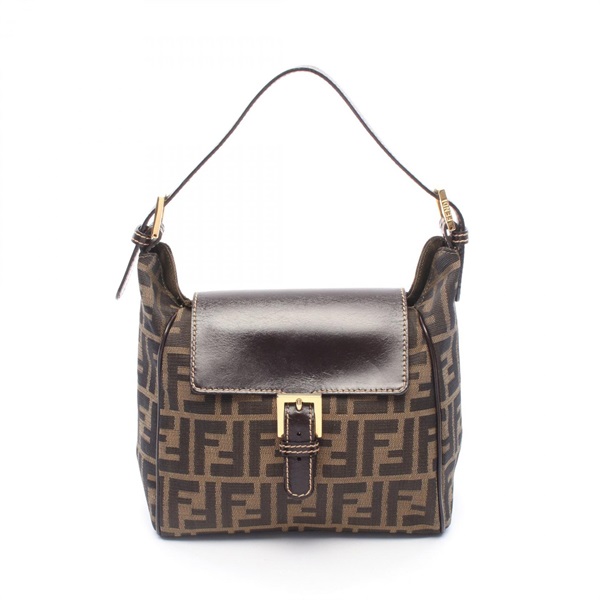 FENDI Zucca Shoulder Bag canvas leather Brown Used Women