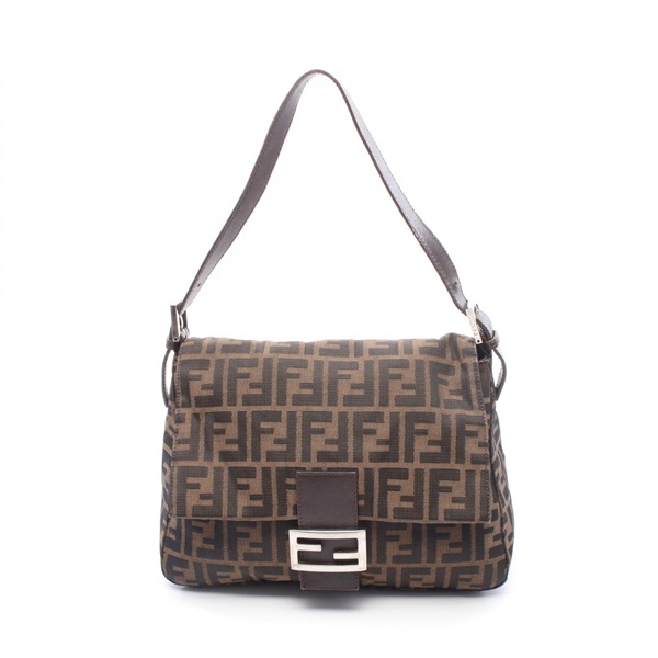 FENDI Mamma bucket Zucca Shoulder Bag canvas leather Brown Used Women