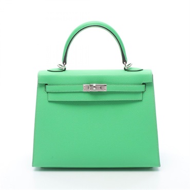 HERMES Kelly 25 shoulder Handbag B 038416CK Epsom leather Vert Comic SHW