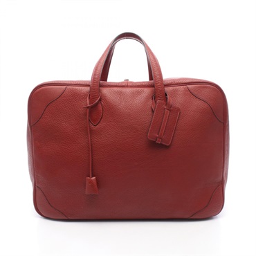 HERMES Victoria 50 Travel Carry Handbag Clemence leather Red Rouge H SHW Used D