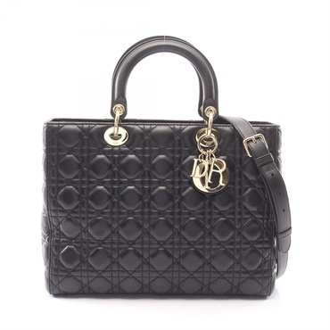 Christian Dior Lady Dior Large Cannage Shoulder Crossbody  Handbag leather Black