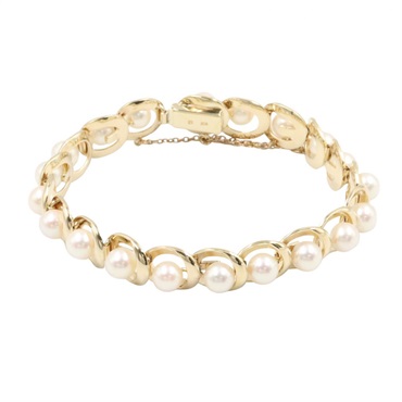 MIKIMOTO Pearl Bracelet Bangle 16.5cm 14KYG Yellow Gold White Used Women