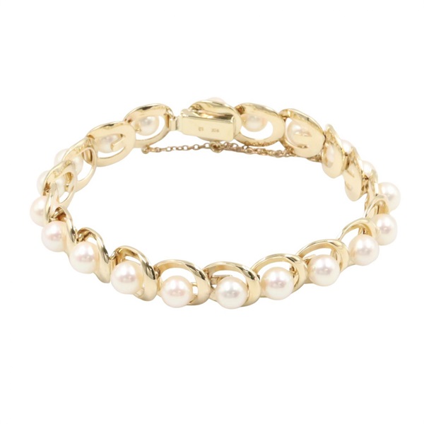 MIKIMOTO Pearl Bracelet Bangle 16.5cm 14KYG Yellow Gold White Used Women