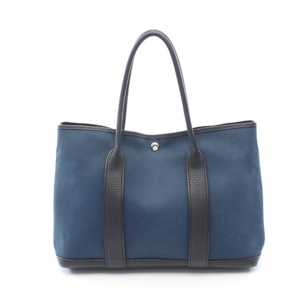 HERMES Garden Party PM Tote Bag Negonda leather Toile officier Navy Black Used X