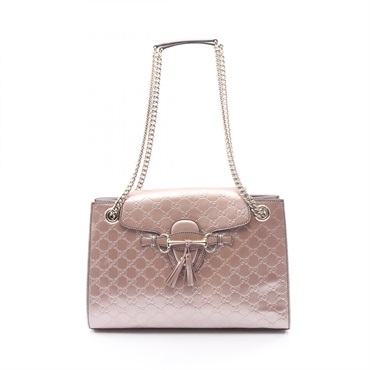 GUCCI EMILY Guccissima Chain Shoulder Bag 295403 leather Pink Used Women GG