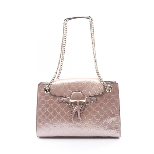 GUCCI EMILY Guccissima Chain Shoulder Bag 295403 leather Pink Used Women GG