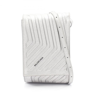 BALENCIAGA Car phone holder Shoulder Bag 693544 leather Silver Used unisex