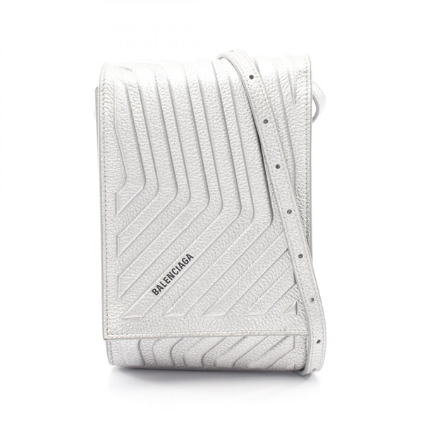 BALENCIAGA Car phone holder Shoulder Bag 693544 leather Silver Used unisex