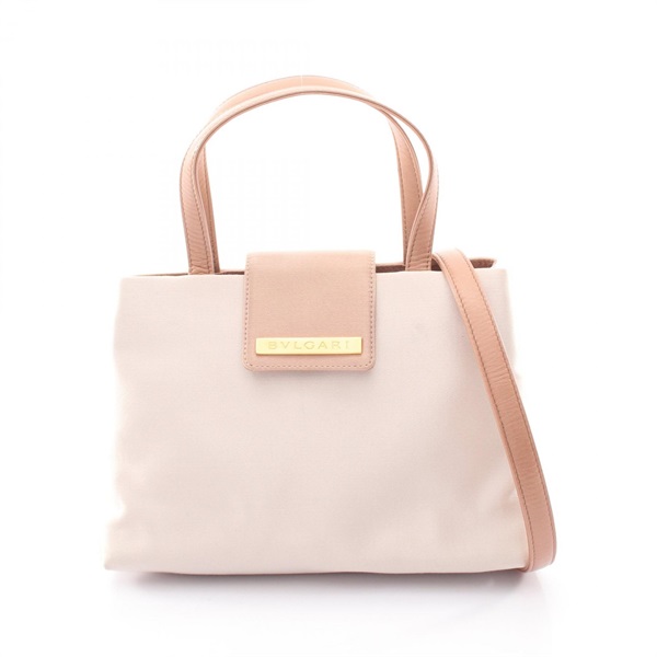 BVLGARI Shoulder Crossbody Handbag Fabric leather Pink Used Women Logo