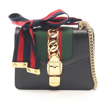 GUCCI Sylvie Web Line Chain Crossbody Shoulder Bag 431666 leather Black Used GG