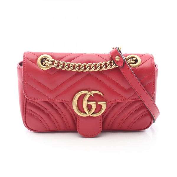 GUCCI GG Marmont Chain Shoulder Crossbody Bag 446744 leather Red Used Women