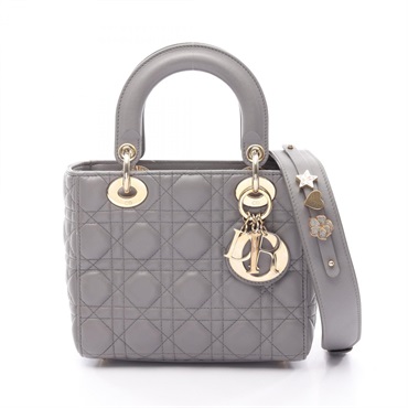Christian Dior LADY DIOR MY ABCDIOR Small Cannage Shoulder Handbag leather Gray