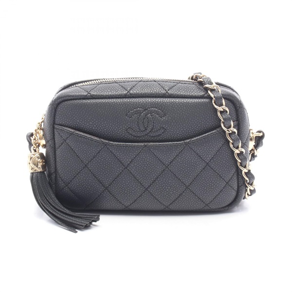 CHANEL Matelasse Fringe Camera Shoulder Bag A57718 Leather Black Used Women GHW