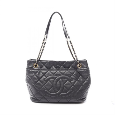 CHANEL Matelasse Chain Tote Bag Calfskin Black GHW Used Women
