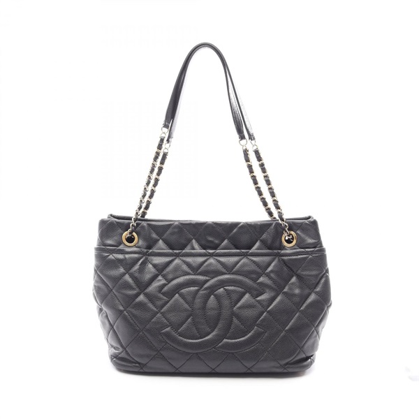 CHANEL Matelasse Chain Tote Bag Calfskin Black GHW Used Women