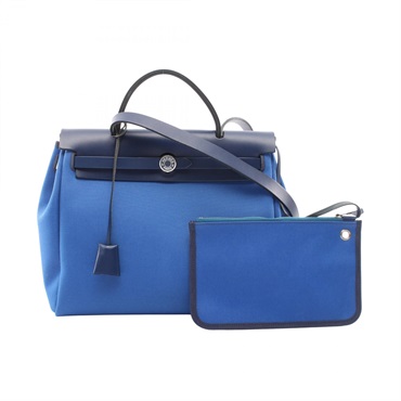 HERMES Herbag Zip PM Shoulder Handbag 078971CKAY canvas leather Blue SHW Used Z