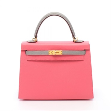 HERMES Kelly 25 shoulder Handbag A Epsom Rose azalee blue glacier Used GHW