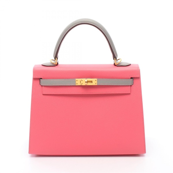 HERMES Kelly 25 shoulder Handbag A Epsom Rose azalee blue glacier Used GHW