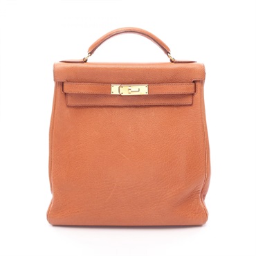 HERMES Kelly Ad GM Rucksack Backpack Buffalo leather Brown Gold Used Women E GHW