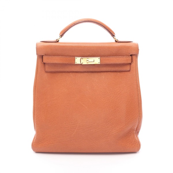 HERMES Kelly Ad GM Rucksack Backpack Buffalo leather Brown Gold Used Women E GHW