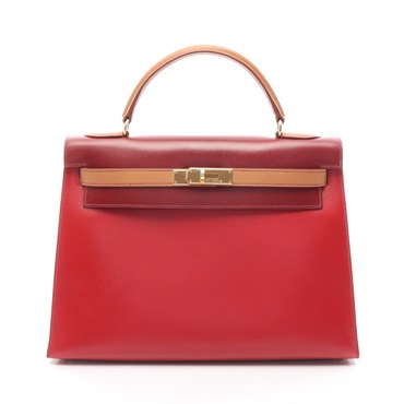 HERMES Kelly 32 Tricolor shoulder Handbag A Box calf Rouge vif H Natural GHW