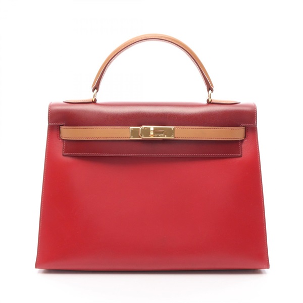HERMES Kelly 32 Tricolor shoulder Handbag A Box calf Rouge vif H Natural GHW
