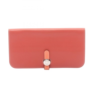 HERMES Dogon Long Bifold purse wallet Q Swift leather Sanguine Crevette SHW