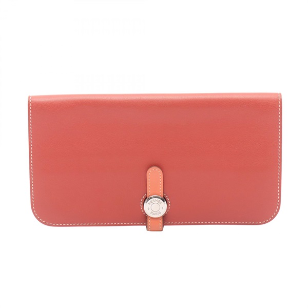 HERMES Dogon Long Bifold purse wallet Q Swift leather Sanguine Crevette SHW
