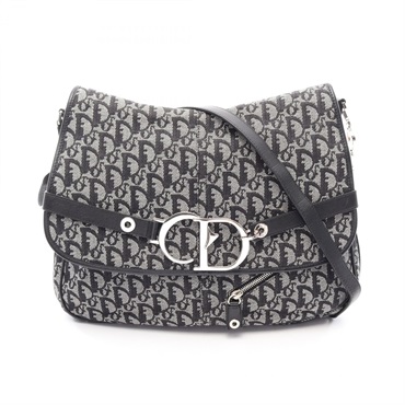 Christian Dior Trotter Shoulder Crossbody Bag canvas leather Navy Gray Used