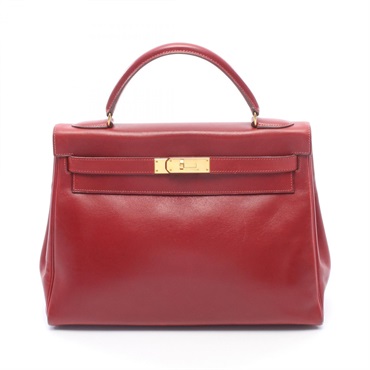 HERMES Kelly 32 Shoulder Handbag Tadelackt leather Rouge vif Used V GHW women