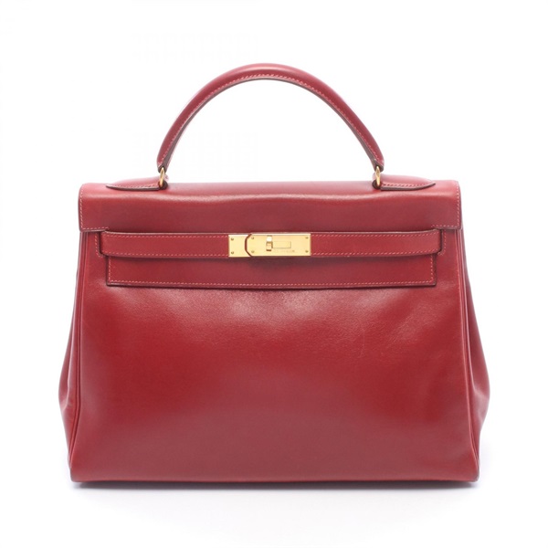 HERMES Kelly 32 Shoulder Handbag Tadelackt leather Rouge vif Used V GHW women