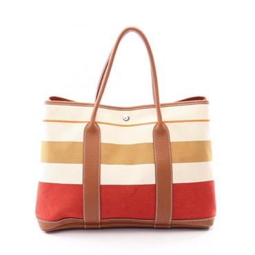 HERMES Garden Party PM Tote Bag Toile Transat Rocabar canvas leather Beige used
