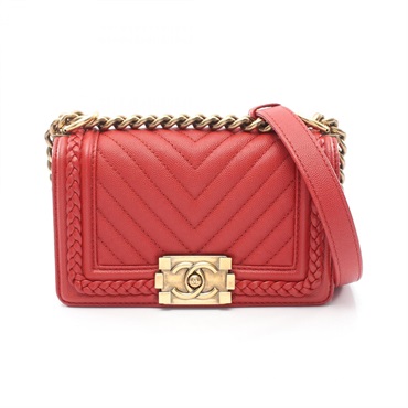 CHANEL Boy Chanel Small Chevron V Stitch Shoulder Bag A67085 leather Red Used