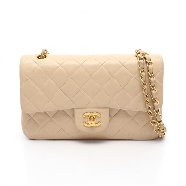 CHANEL Matelasse Double flap Shoulder Bag A01113 Lambskin Beige GHW Used Women