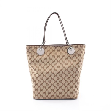 GUCCI GG canvas Hand Tote Bag 120836 Leather Beige Used Women