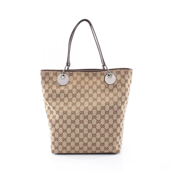 GUCCI GG canvas Hand Tote Bag 120836 Leather Beige Used Women