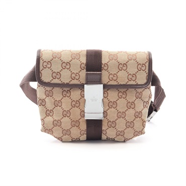 GUCCI GG canvas Waist Belt Bag 131236 canvas leather Beige Brown SHW Used Women
