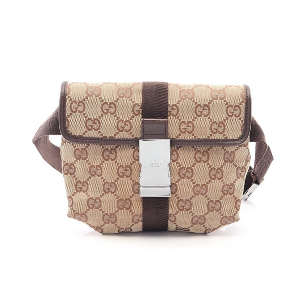 GUCCI GG canvas Waist Belt Bag 131236 canvas leather Beige Brown SHW Used Women