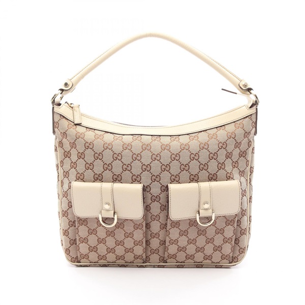 GUCCI Abbey GG canvas Shoulder Handbag 153025 leather Beige Beige Used Women