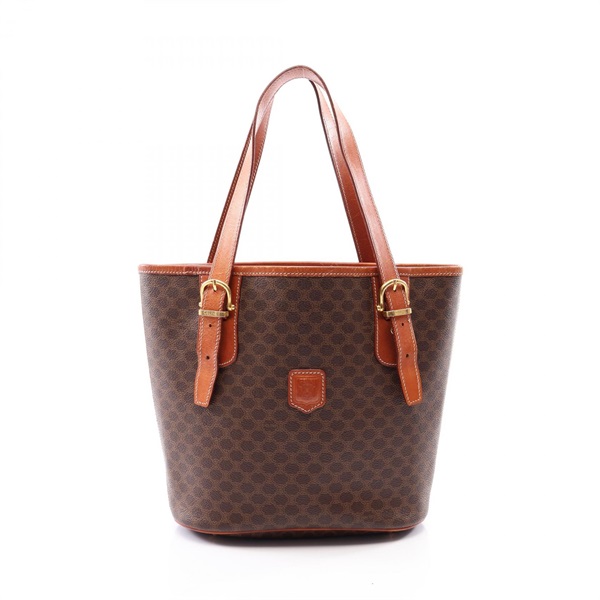 CELINE Macadam Bucket Tote Shoulder Bag PVC coated canvas leather Brown Used