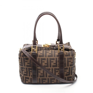 FENDI Zucca 2WAY Handbag canvas leather Brown Used Women
