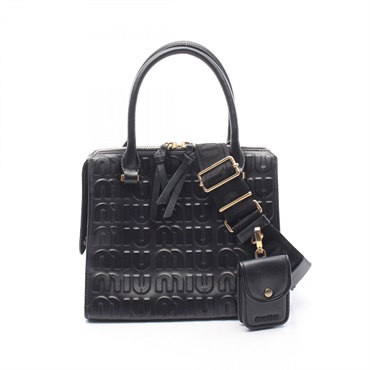 Miu Miu Embossed logo Shoulder Crossbody Handbag 5BB111 leather Black Used Women