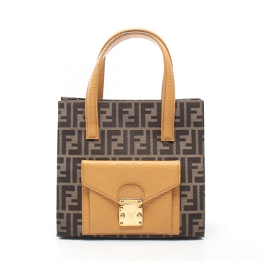 FENDI Zucca Handbag canvas leather Brown Orange Used Women